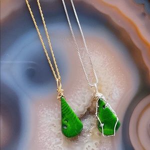 Sterling silver green gemstone necklace gold wire wrap